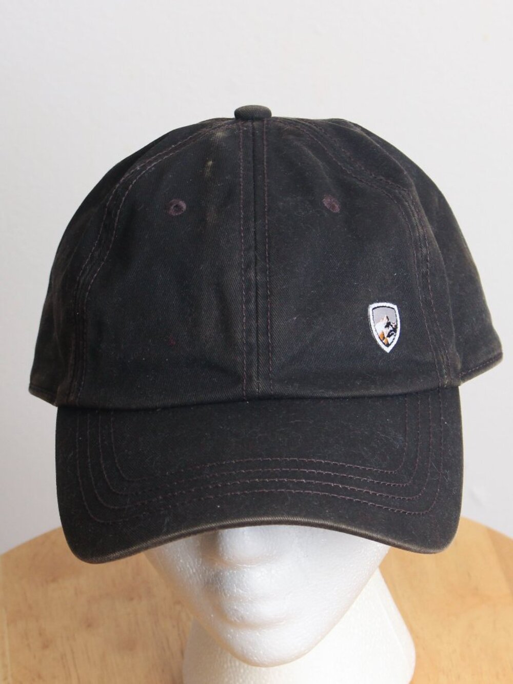 KUHL Black Distressed Canvas Dad Hat Mountain Shield Logo Low Profile Baseball